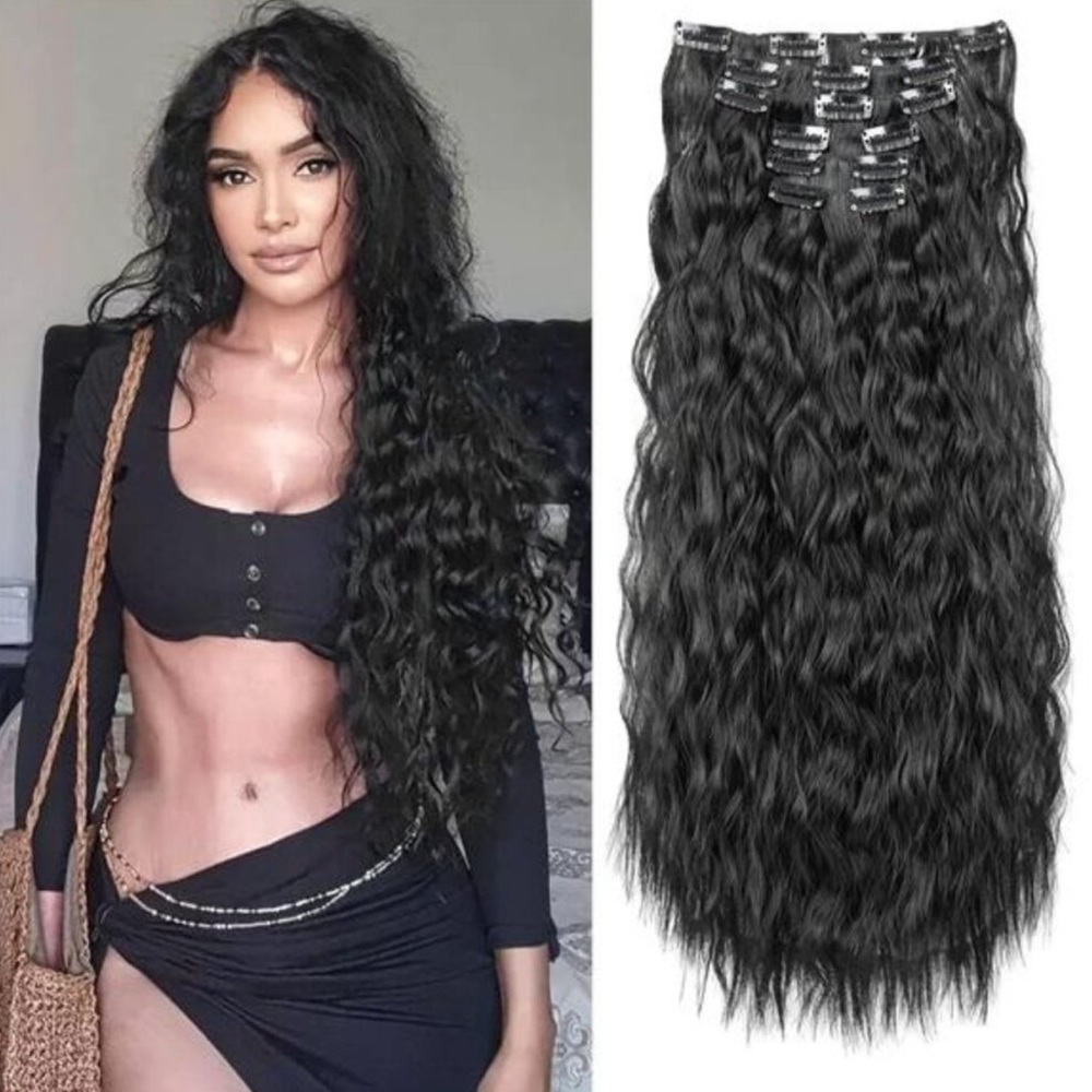 Clip In Hair Extensions, 6PCS Hair Extensions Black